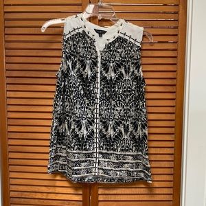 Lucky Brand Top, Size S, NWT, Black and White with Embroidery Shoulders, Buttons